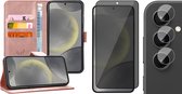 Hoesje geschikt voor Samsung Galaxy S24 - Privacy Screenprotector Volledig Dekkend Glas & Camera - Portemonnee Book Case Rosegoud