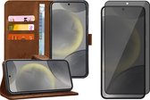 Hoesje geschikt voor Samsung Galaxy S24 Plus - Privacy Screenprotector Volledig Dekkend Glas - Portemonnee Book Case Bruin
