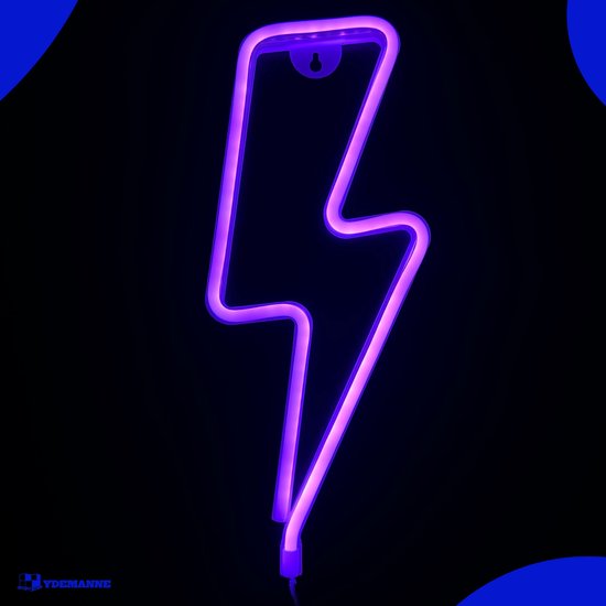 Neon Lamp - Bliksem Paars - Incl. 3 Batterijen - Neon Verlichting - Neon Led Lamp - Neon Wandlamp