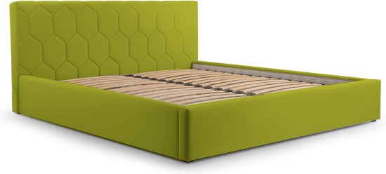 Tweepersoonsbed met fluwelen bekleding, met hoofdeinde, lattenbodem, bed voor volwassenen - BETT 02 - 180x200 - Groen (TRINITY 12)