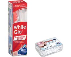 White Glo Professional Choice extra sterke tandpasta 100 ml + tandenborstel (inclusief Sanitral 50 flosssticks)