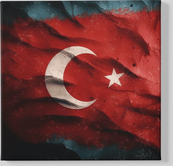Canvas Schilderij - Vierkant - Turkse vlag - Wanddecoratie - 100x100 cm
