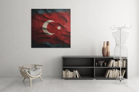 Canvas Schilderij - Vierkant - Turkse vlag - Wanddecoratie - 60x60 cm