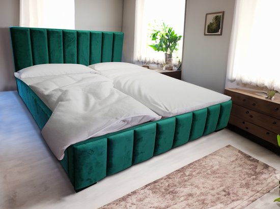 Maxi Maja - Klara tweepersoonsbed - Bed met frame - Container naar boven openend - Chromen poten - 160 x 200 - Kleur groen - Monolith stof 37