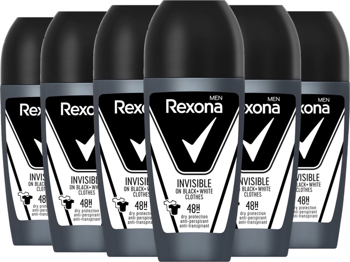 Goedkoopste Rexona Deo Roller Men - Invisible On Black & White Clothes - 6 x 50 ml