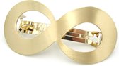 Grote goudkleurige metalen haarspeld infinity 8 vorm rondjes 8x4 cm met french barrette clip