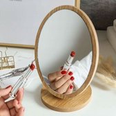 Make-up spiegel ovaal hout 21x16 cm