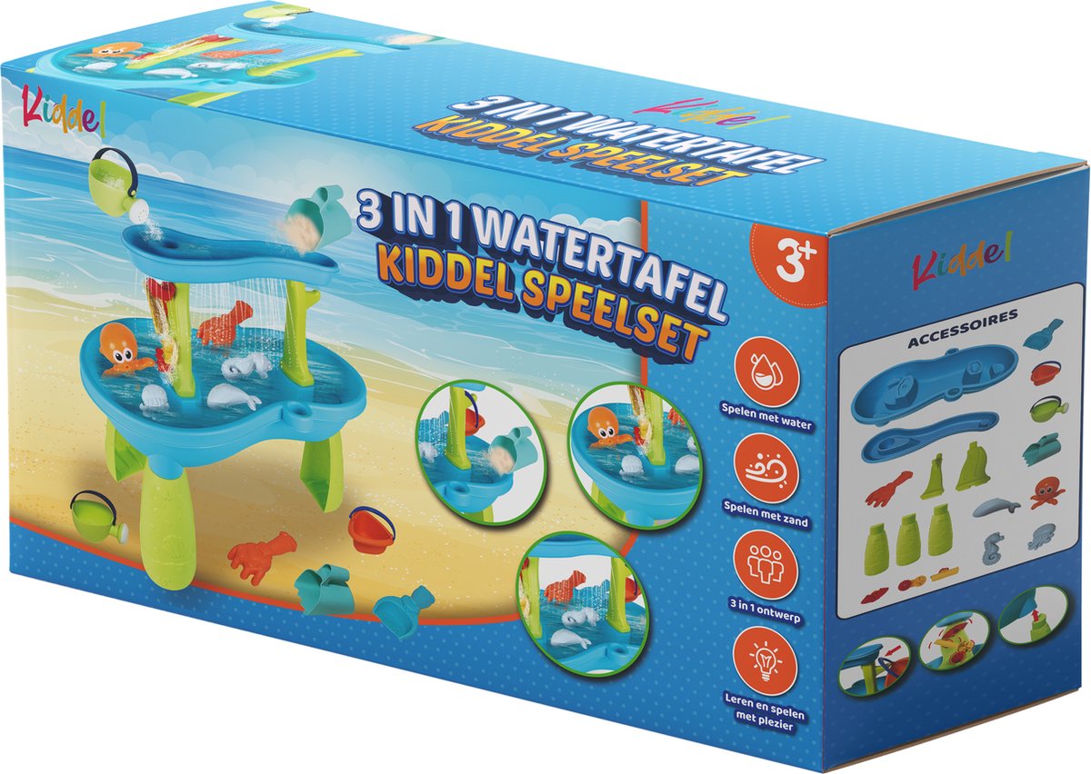 Kiddel 3-in-1 Watertafel, Zandtafel & Speeltafel – Inclusief Accessoires – Educatief Buitenspeelgoed voor Kinderen – Zomer Speelgoed voor Jongens & Meisjes vanaf 3 Jaar — afbeelding 2