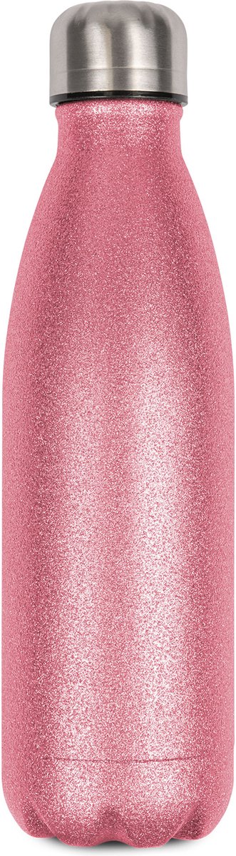 Stainless steel thermo fles 500 ml glitter roos