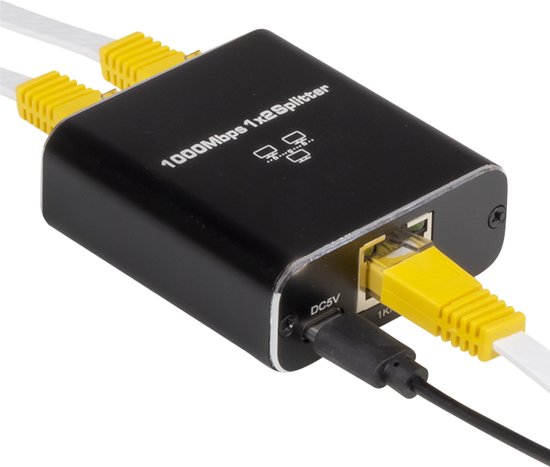 Nuvance - Internet Splitter - 2 Poorten - Netwerk Switch - tot 1000Mbps - Netwerk Splitter - Zwart