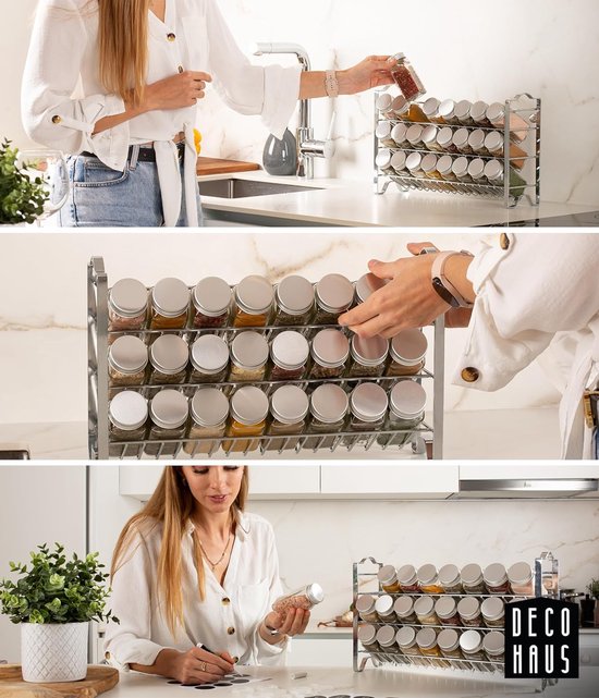 Deco Haus Kruidenrek 3-Laags Met 24 Potjes - Complete Organizer Zwart - Muur Of Vrijstaand