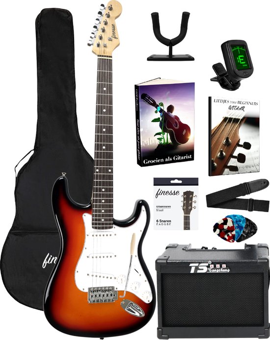 Finesse Elektrische Gitaar met Versterker & Accessoires - E-Learning - Gitaar - Volwassenen - Kind