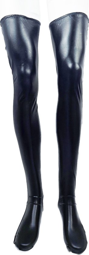 BamBella® - Hoge Kousen - Onesize - Zwart Shiny Wetlook - Sexy Kniekousen van Super Glans Dames sokken