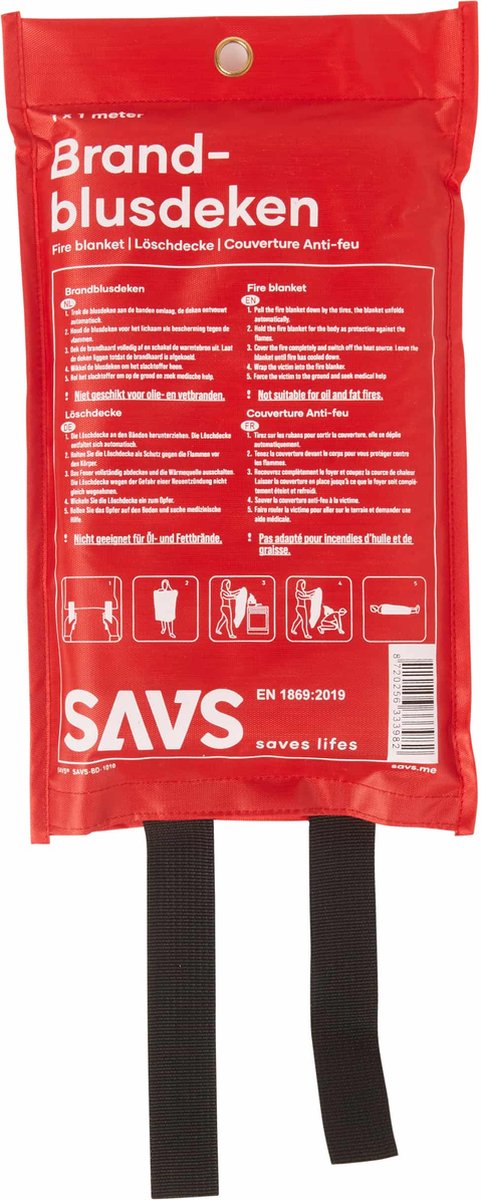 SAVS® Blusdeken - 100 x 100 cm - Branddeken voor o.a. thuis & keuken - Handig ophangoog - SAVS