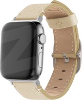 Bandz Lederen band 'Deluxe' geschikt voor Apple Watch 1/2/3/4/5/6/7/8/9/SE/Ultra - Grote maat 42 / 44 / 45 / 49mm - Hoogwaardig leren materiaal - bandje echt leer met gespsluiting - leren iWatch bandje (kaki)