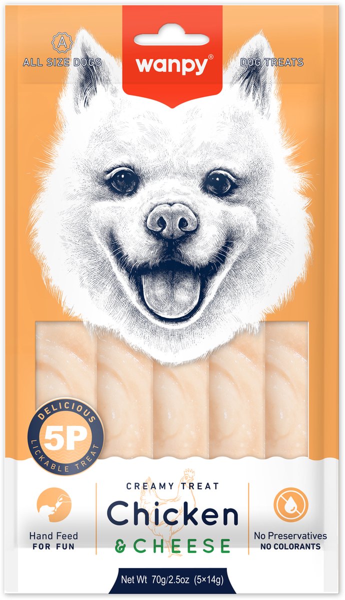 Wanpy - Likbare snack kip en kaas 15 sticks van 14g