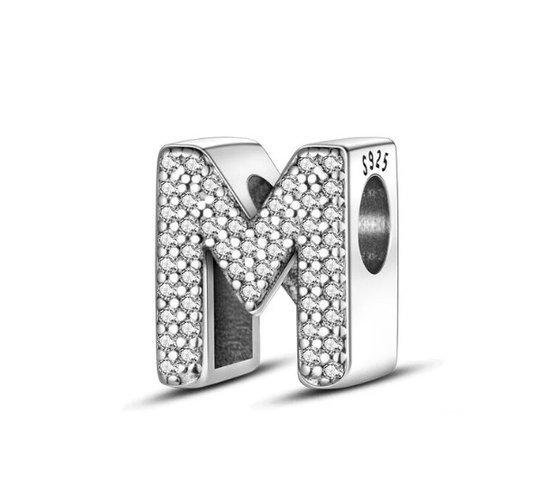 Zilveren Bedel M | Letter | Alfabet | ABC | Sieraden | Moederdag Cadeau | Past op alle bekende merken Armbanden | 925 Zilver Armband | Romystones