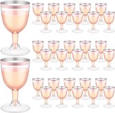 50 pièces de verres à vin - Avec bord en or rose - 170 ml - Gobelets réutilisables - Gobelets en plastique élégants - Verres de fête pour boissons, champagne, vin, bière, cocktail - Mariages, anniversaires, fêtes