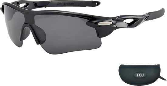 Fietsbril met hoes – UV-bescherming – zwart – donkere lens