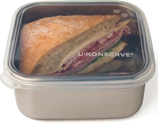 U-Konserve - récipient alimentaire carré en acier inoxydable avec couvercle en silicone - 900ml - clair