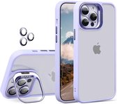 Hoesje geschikt voor iPhone 15 PRO - Met Telefoonstandaard - Transparant/Paars - Camerabeschermer - Telefoonhoesje