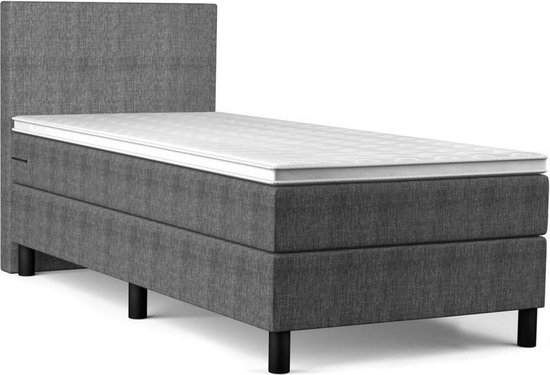 Beddenbriljant Boxspring Bravo - 80x200 - Antraciet - Bonellvering - Stof - Inclusief Topper - Bed compleet