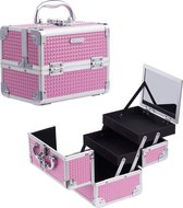 Roze Make-up Cosmetica Doos Vanity Case met Spiegel - Sieraden Opbergkoffer 195mm x 150mm x 160mm