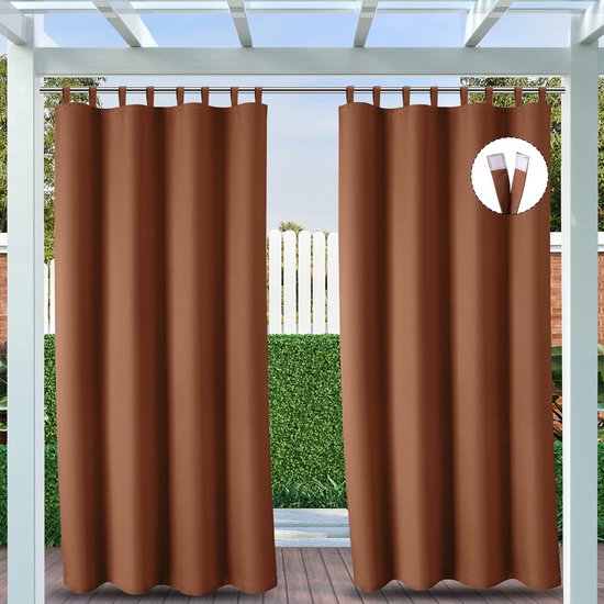 Weerbestendig buitengordijn met klittenbandsluiting, waterdicht privacyscherm en zonwering voor balkon / terras / veranda / pergola / tuinpaviljoen, 132 x 245 cm, chocolade