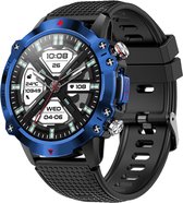 WizBay Premium Select™ Sport Smartwatch 1.39inch TFT - Bluetooth Call - Magnetic Laden - Dynamic Hart Monitor - O2 en Bloeddrukmeter - Multiple 100+ Sport Modi - Slaap Monitor - Message - Allu Mat Zwarte Case Met Blauwe Allu Rim - Zwarte TPU Band