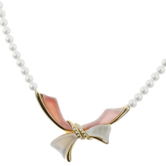 Collier Behave - collier de perles - avec pendentif - coquillage - blanc - rose - couleur or - 45 cm