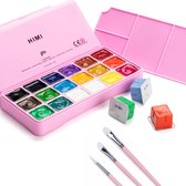 HIMI - Gouache - set van 18 kleuren x 30ml - in kunststof opbergbox roze + 3 penselen