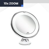 FONKEL® Ultra LED Make Up Spiegel met Verlichting en 10x Vergroting - Scheerspiegel met Zuignap - 360° Verstelbaar – Draadloos 3 AAA Batterijen