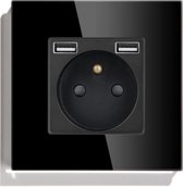 SmartinHuis - Standaard - Enkelvoudig stopcontact met USB A + A - Penaarde - Zwart
