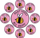 Be Happy / Bij - Hommel - Applicatie / Bij / Strijken / Stofdecoratie - Strijk Embleem Patch 7 x 7 cm - Roze