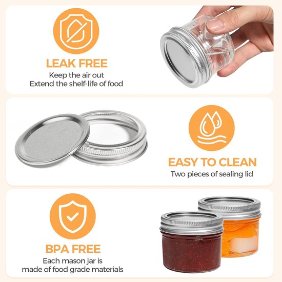QUARKZMAN 8 Stück Einmachdeckel 68mm Ersatz Mason Jar Deckel Aluminium Luftdichte Abdeckungen Auslaufsicher Wiederverwendbare Abdeckungen für Zuhause Büro