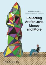 Boekomslag met abstracte veelkleurige sculptuur en zittende man. Titel: Collecting Art for Love, Money and More.