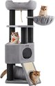 XXL Luxe Stevige Katten Krabpaal Voor Katten - Stevig Krabmeubel Met Hangmat Mand Katten Huis Tunnel & Speel Touw - Grote Krab Paal Klimpaal - 92 CM Hoog - Grijs/Zwart