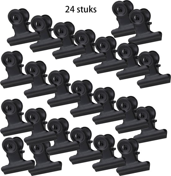 24x Mini Clips pour Supports Muraux - Clip Bulldog - Clips pour Support Photo, Panneau Mural et Décoration murale - Pince à Papier - Zwart