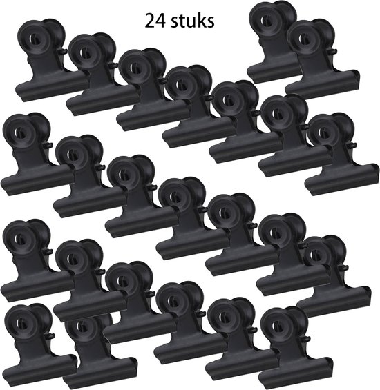 24x Mini Clips Voor Wandrekken - Bulldog Clip - Knijpers voor Fotorek, Wandbord & Wanddecoratie - Papierklem - Zwart