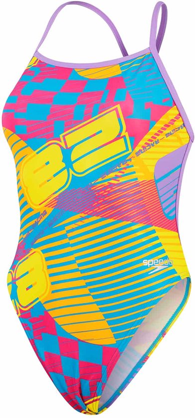 Speedo Womens Allover Digital Vback Flare Pink Bitter Lime Sweet