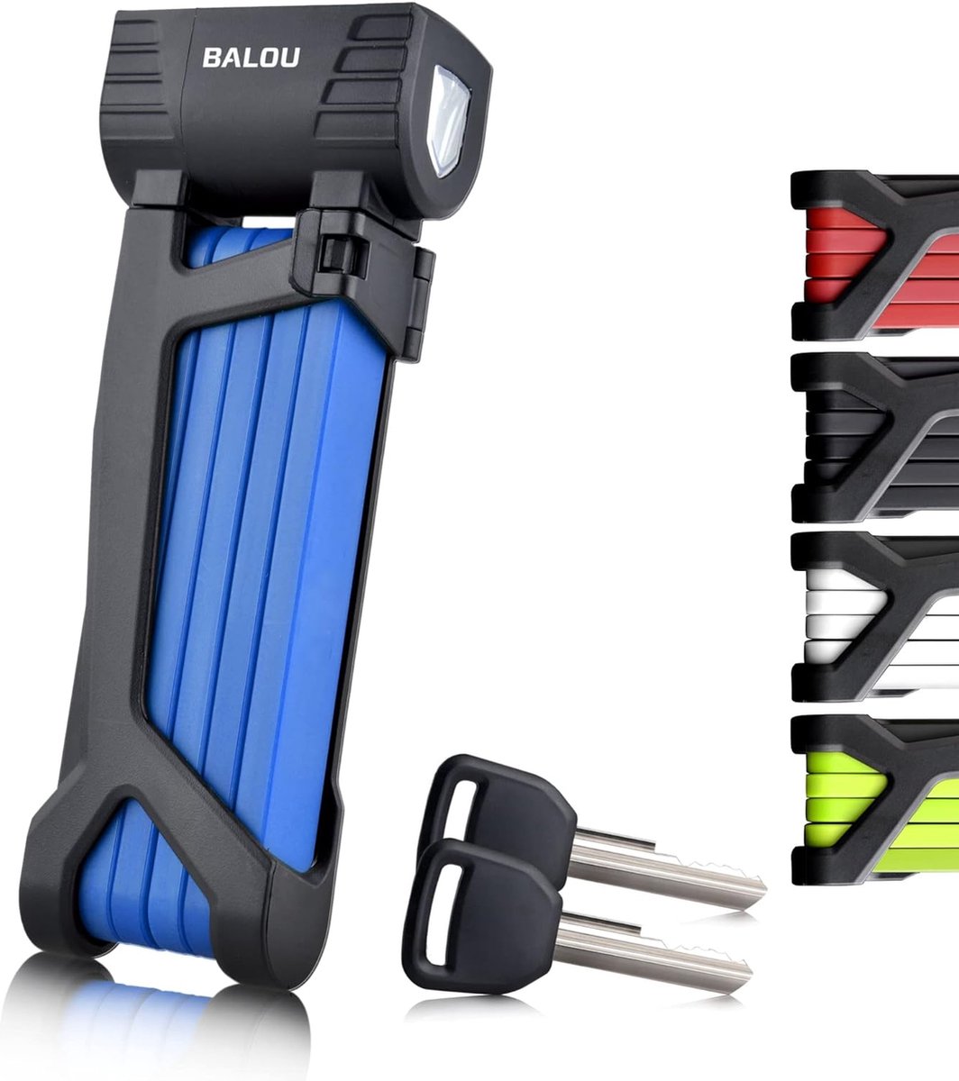 Vouwslot fiets met houder - fietsslot 90 cm lang met 6 stalen segmenten eBike slot - klapslot met veiligheidsniveau 10, blauw