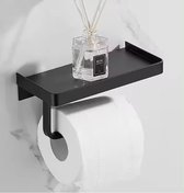 Swissbex - Zelfklevend Toiletrolhouder met Plankje - - WC Rolhouder Zwart - Badkamer Accessoires - WC Papier Houder – RVS Toiletpapier Houder - Zonder Boren - Toiletrolhouders