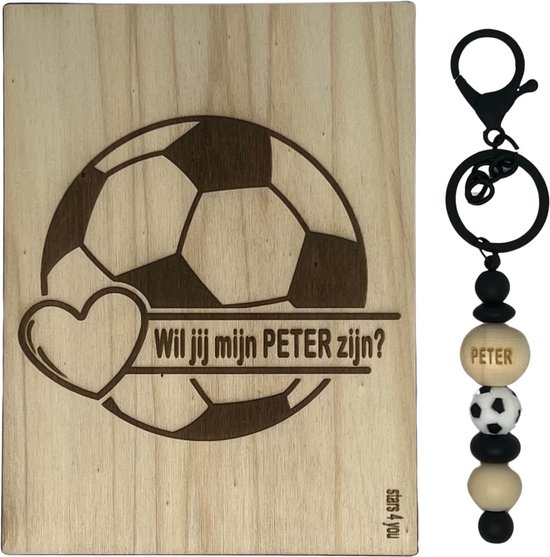 Sleutelhanger en houten kaartje Wil jij mijn Peter zijn? | VOETBAL | peter | jij bent de liefste | liefste peter | coolste peter | peter vragen | peter worden | cadeau
