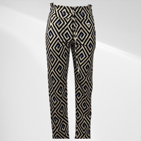 Angelle Milan - Casual broek - Beige met ruiten - Met taillekoord - Travelstof - In maat S - In 5 maten beschikbaar