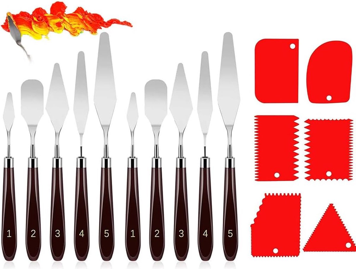 16 stuks paletmessenset roestvrij staal olieverfschilderij schraper metalen schilderspatel 6 stuks deegspatel set voor olieverfschilderij gouache aquarel rotsschilderen cake