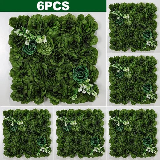 Clixify Flowerwall - Décoration de fond Vert - Tissus de fond - 6x 38x38cm - Guirlande de fleurs - soie Décoration de Fleurs artificielles - Mur de fleurs - Décoration murale papillons 3D