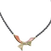 Collier Behave - collier de perles - femme - pendentif nœud - gris - anthracite - or - rose - blanc - 45 cm
