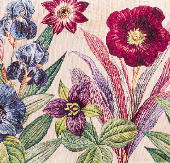 Tafelkleed - Luxe Gobelinstof - Pansy - Blauwe en paarse bloemen - Vierkant 100 x 100 cm