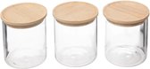 5Five Glazen potten 350ml met luchtdichte rubberhouten deksel - Set van 3 - Transparant