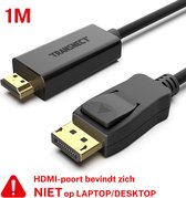 Transnect - DisplayPort naar HDMI kabel - hdmi to displayport - 1920 × 1080 - 1M - Compatibel met HDTV, Smart-TV, Projector, Laptop, Desktop, HD-Monitor, Gaming Device - Zwart